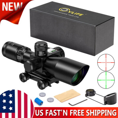 2.5-10x40E Rifle Scope Mil-Dot Reticle Red Green Illuminated w/Green Laser Sight