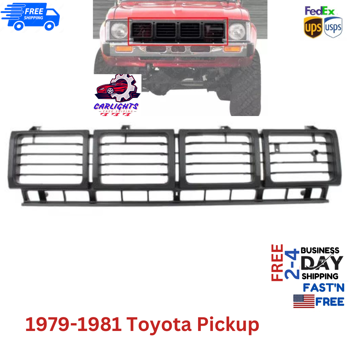 Fits Toyota Pickup Grille For 1979-1981 Front Painted Black Plastic TO1200143