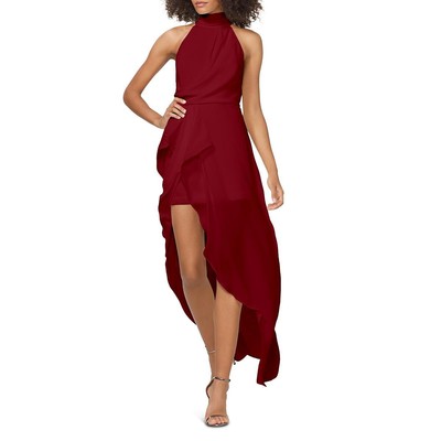 Женское красное миди-платье Halston Heritage с имитацией шеи и глубоким вырезом на запах 6 BHFO 8639