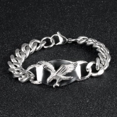 9.4'' Large Stainless Steel Eagle Biker Bracelet 13MM Cuban Chain Wristband Men