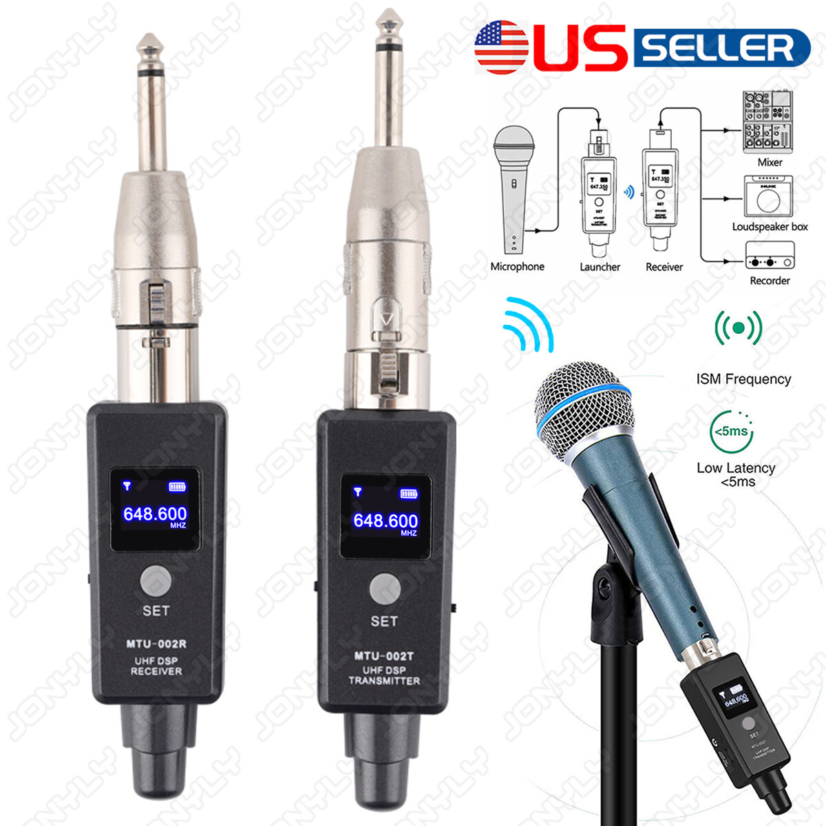 Microphone Wireless XLR Transmitter + Receiver Rechargeable 