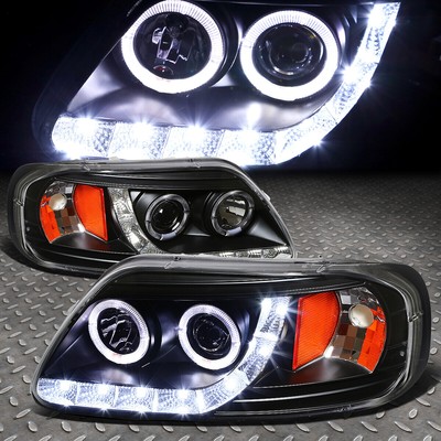 [Кольца Halo + LED DRL] Для проекторных фар Ford F150 1997-2003 годов выпуска с черным янтарем