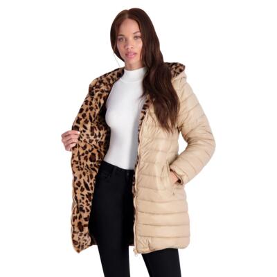 

Jessica Simpson Womens Tan Reversible Midi Puffer Jacket Coat  BHFO 7484, Champagne