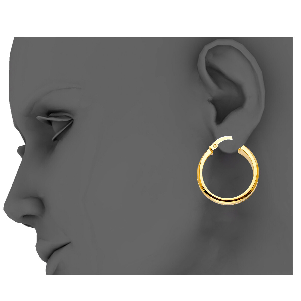 Pre-owned Tgdj 14k Yellow Gold 5mm Glitter Round Hoop Earrings Diameter 20mm