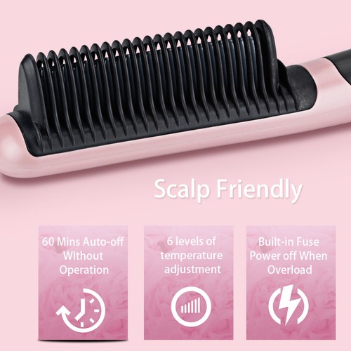 Hair Straightener Brush Straightening Curler Hot Comb Electric Adjustable Heat
