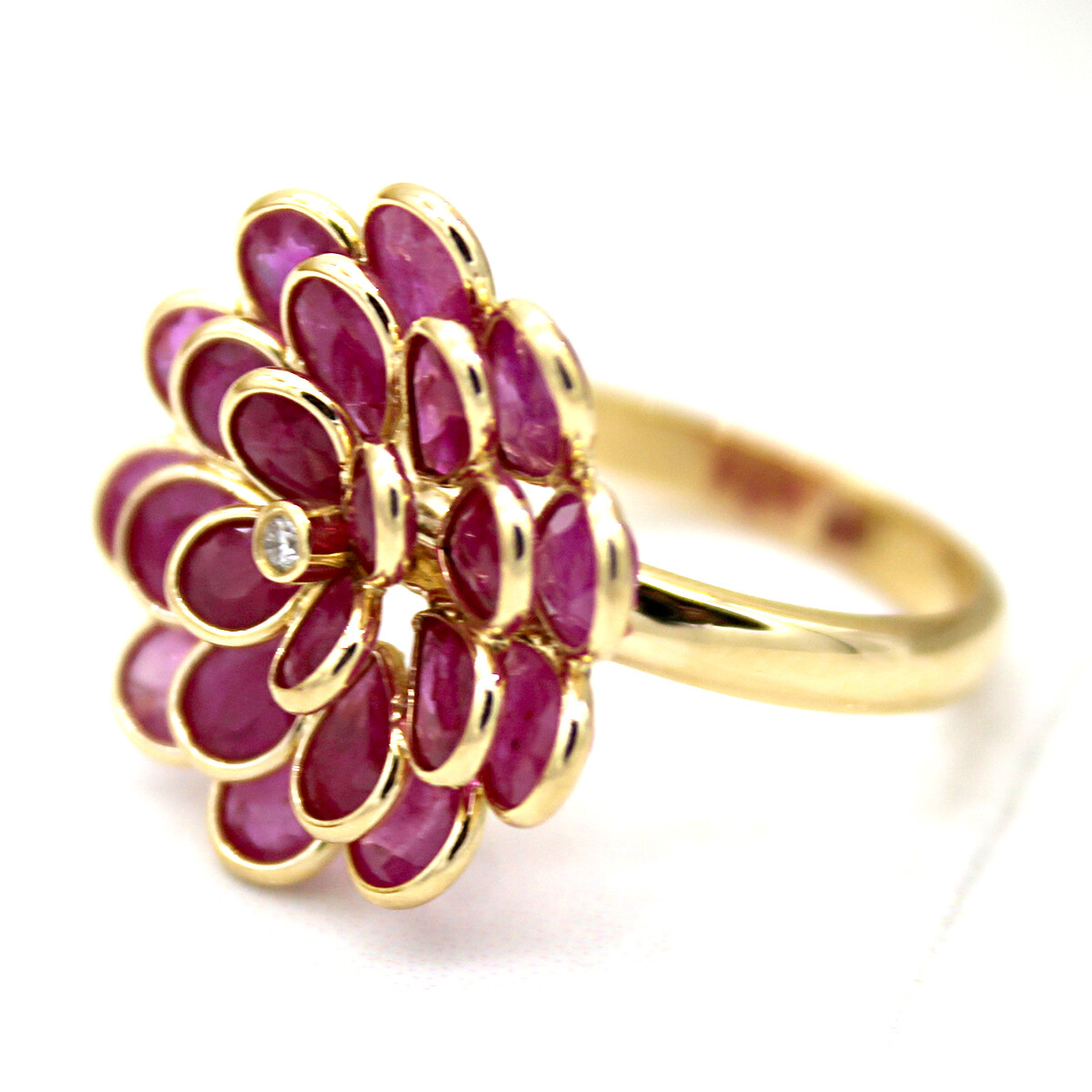 Pre-owned Archariel Natural Flower Ruby Diamond Statement Ring 14kt Solid Yellow Gol Meaniful Gift In Red