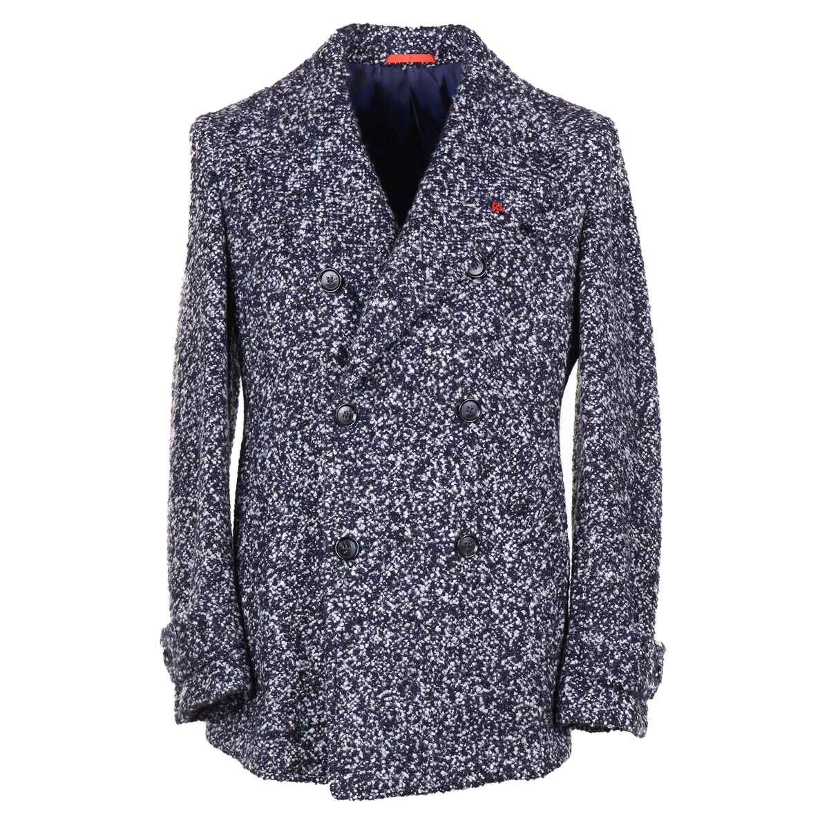 Pre-owned Isaia Navy And White Plush Boucle Cashmere Peacoat Slim 40r M (eu 50) Coat