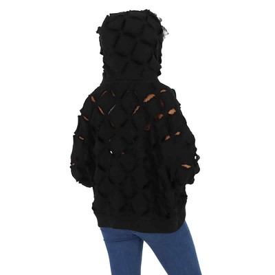Pre-owned Versace Ladies Black Cut-out Detail Distressed Hoodie