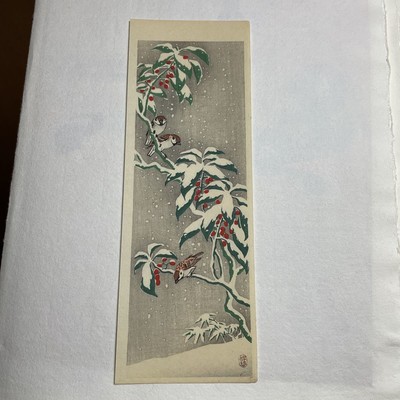 Koson Ohara Shoson Woodblock Prints Of Snow Sparrows 10'' x 3.6''