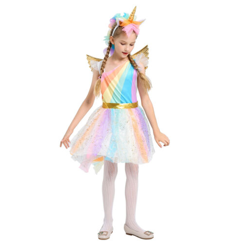 Kids Girls Halloween Unicorn Costume Fancy Dress Cosplay Party Week Suit Outfit