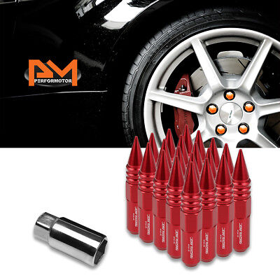 M12X1.5 Red JDM Conical Hex Wheel Lug Nuts+Spike+Extension 20mmx107mm Tall 20Pc