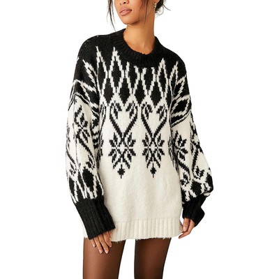 Free People Womens Black-Ivory Knit Printed Tunic Sweater Top XS BHFO 4105