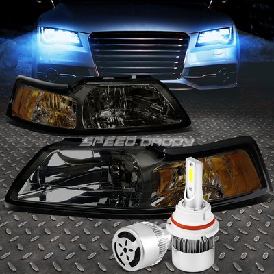 ФАРА С ДЫМЧАТЫМИ ЛИНЗАМИ, ЯНТАРНЫЙ УГОЛ + БЕЛЫЙ СВЕТОДИОД 9007 HID + ВЕНТИЛЯТОР ДЛЯ 99-04 MUSTANG SN95