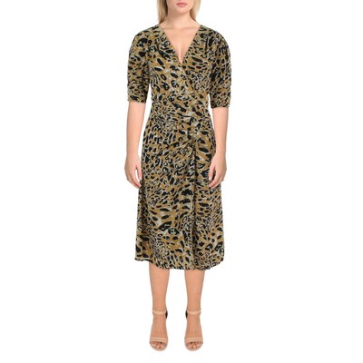 

TopShop Женское желтовато-коричневое платье Animal Pt из полиэстера с запахом  BHFO 1294, Multi