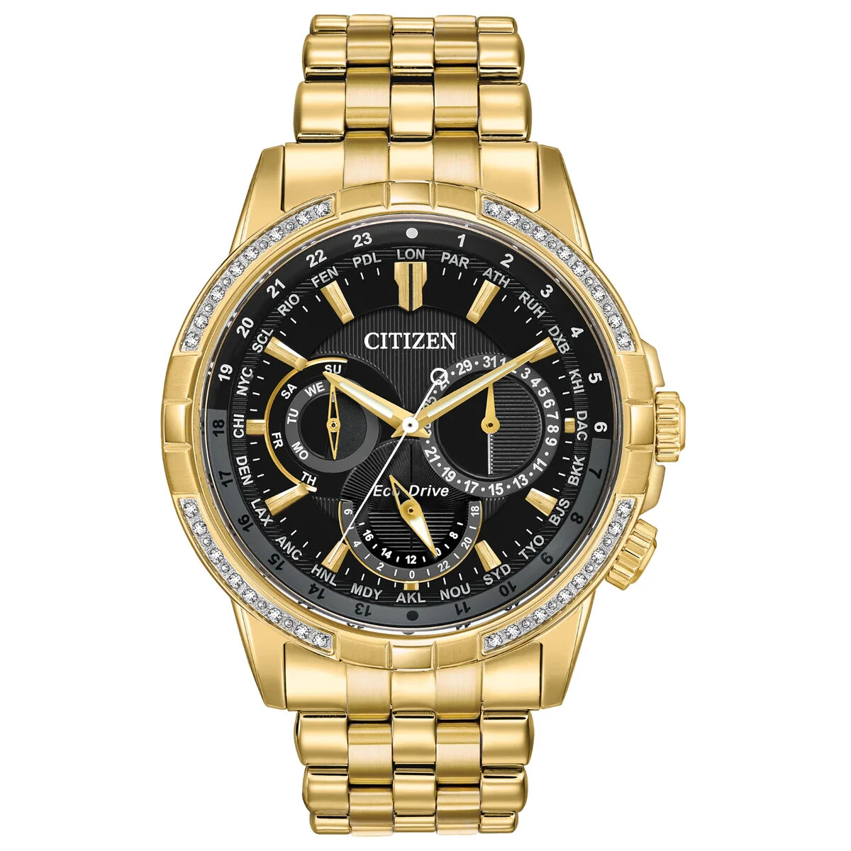 Pre-owned Citizen Eco Drive Man's Calendrier Diamond Gole Tone Watch Bu2082-56e