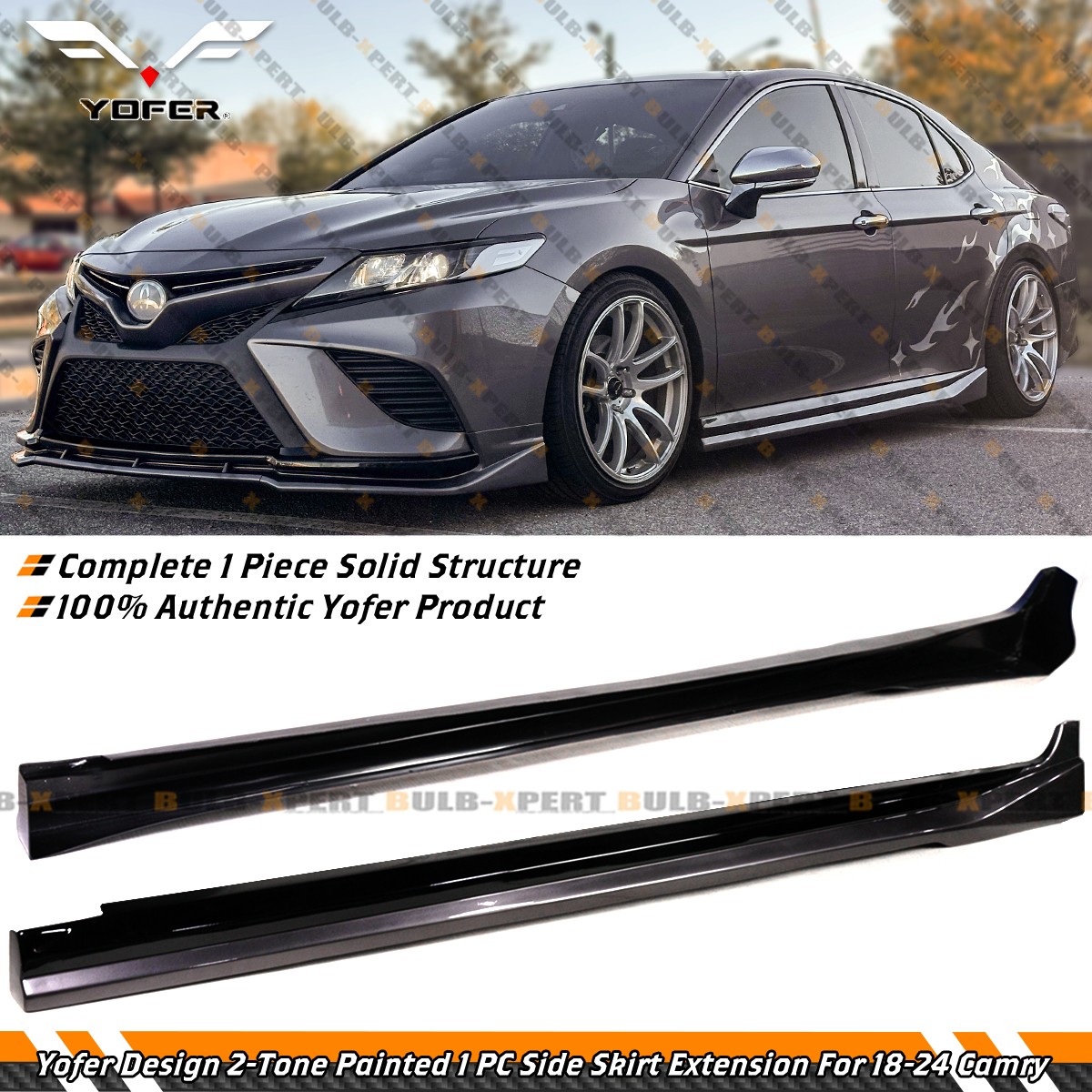 For 18-24 Toyota Camry Yofer Predawn Gray Mica Black 2 Tone Side Skirt Extension