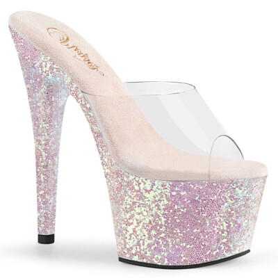 PLEASER ADORE-701LG Women's Opal Multi Glitter 7'' Heel Platform Slide Shoes