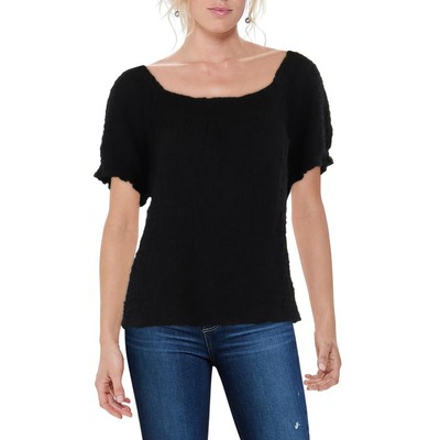 Женский черный текстурированный пуловер с присборенным верхом и блузка Lucky Brand L BHFO 5863