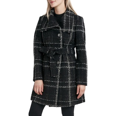 

Женское однобортное пальто миди в клетку Laundry by Shelli Segal с поясом, Black combo, U228045