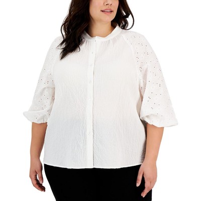Женская белая блузка Anne Klein с цветочным узором и застежкой на пуговицы Plus 3X BHFO 7779