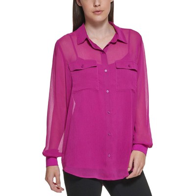 

Женская фиолетовая блузка на пуговицах с передними карманами DKNY  BHFO 2538, Byzantine