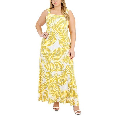 Женское желтое макси-платье со складками во всю длину от Vince Camuto Plus 3X BHFO 7318