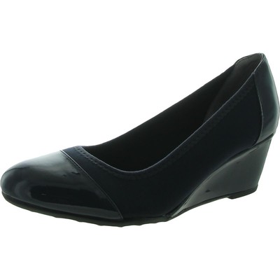 LifeStride Womens Juliana Navy Patent Wedge Heels Shoes 8 Wide (C,D,W) BHFO 0486