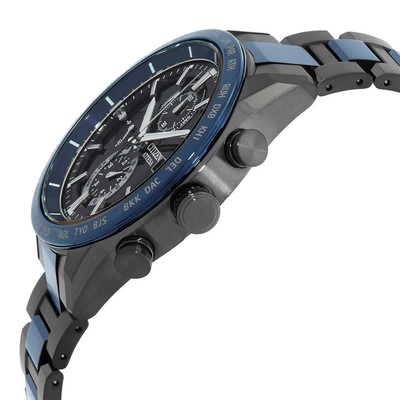 Pre-owned Citizen Perpetual Alarm World Time Chronograph Gmt Black Dial Watch At8187-75e