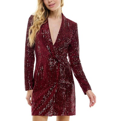 City Studio Womens Red Velvet Mini Blazer Shirtdress Juniors XS BHFO 7885