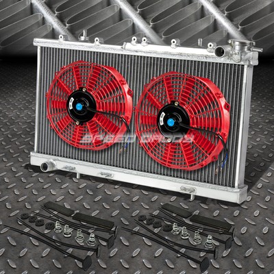 2-РЯДНЫЙ АЛЮМИНИЕВЫЙ РАДИАТОР + 2X 12 ВЕНТИЛЯТОРОВ КРАСНОГО ЦВЕТА ДЛЯ 91-99 SENTRA B13/B14 200SX/NX 1.6/2.0