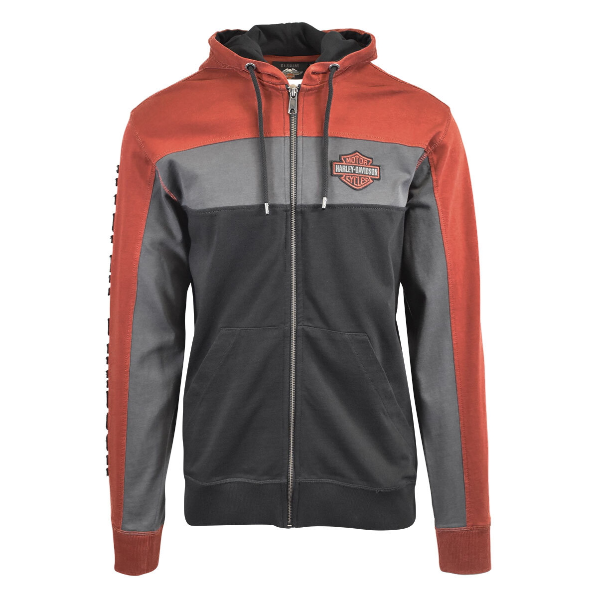 トップス Harley Davidson Full-Zip Hooded Jacket Harley-Davidson Men's Hoodie 3-Tone Copperblock Full Zip