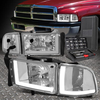 ДЛЯ 94-02 DODGE RAM 1500 LED DRL ХРОМИРОВАННЫЙ КОРПУС ПРОЗРАЧНЫЕ УГЛОВЫЕ ФАРЫ + НАБОР ИНСТРУМЕНТОВ
