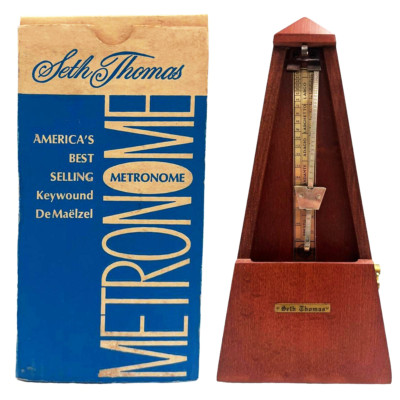 Seth Thomas Metronome De Maelzel Wooden Walnut Wind-Up, Working Antique Vtg USA