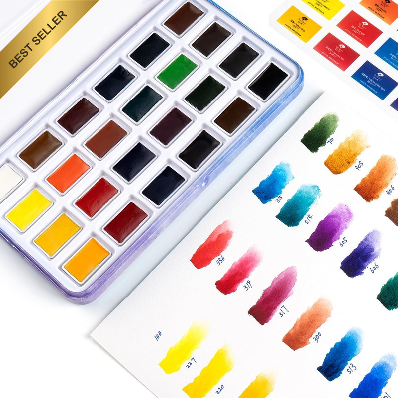 Watercolor Paint Set, 24 Vivid Colors in Portable Box,Perfect Travel Watercolour