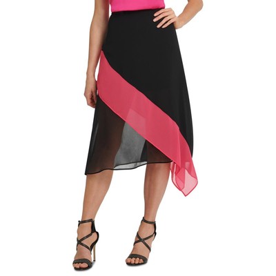 Женская асимметричная юбка миди в черный цвет с цветочным принтом DKNY S BHFO 3872