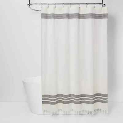 Threshold  Striped Fringe Shower Curtain, Off-White, 72in x 72in