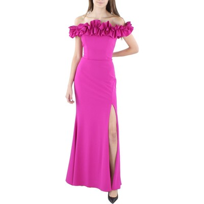 Xscape Womens Pink Knit Off-The-Shoulder Formal Evening Dress Gown 4 BHFO 0570