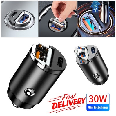 HOT Mini Dual USB Type-C PD Car Phone Charger 30W Fast Charge Adapter Accessory