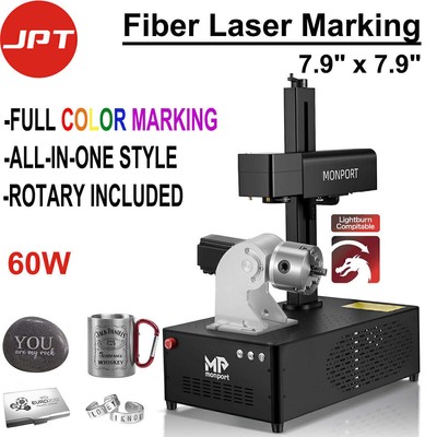 JPT MOPA GI 60W Fiber Laser Marking Machine Steel Color Marking with Rotary Axis