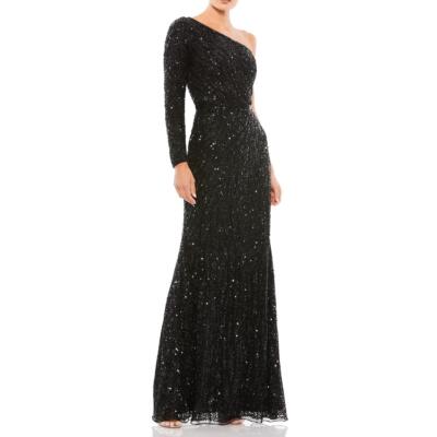 Женское черное вечернее платье Mac Duggal с блестками на одно плечо, 2 BHFO 2468