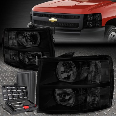ДЛЯ 07-14 CHEVY SILVERADO ТОНИРОВАННЫЙ КОРПУС, ПРОЗРАЧНЫЕ УГЛОВЫЕ ЛАМПЫ ФАР + НАБОР ИНСТРУМЕНТОВ