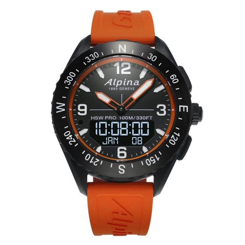 Pre-owned Alpina Men's Smartwatch Alpinerx Hsw Orange Rubber Strap Al-283lbo5aq6 In Black