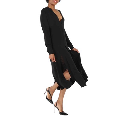 Pre-owned Burberry Ladies Black Emelia Pleated Silk Cady Midi Dress