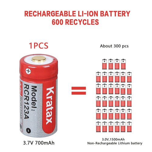 Kratax R CR123A 3.7V Rechargeable Li-ion Battery for Arlo Camera & Charger LOT