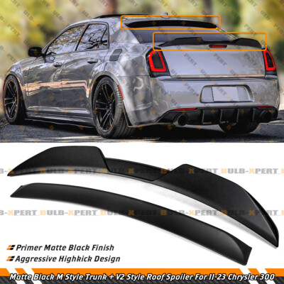 For 2015-2023 Chrysler 300 Matt Black M Style Trunk + V2 Rear Roof Spoiler Wing