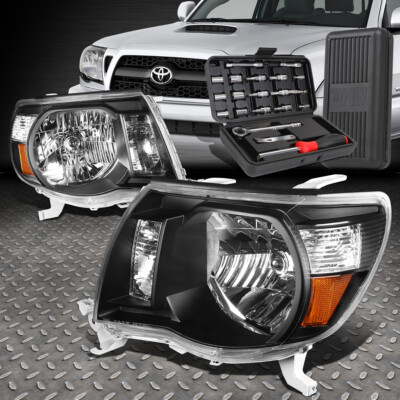 ДЛЯ 05-11 TOYOTA TACOMA ЧЕРНЫЙ КОРПУС ЯНТАРНОЙ УГЛОВОЙ ФАРЫ ГОЛОВНОГО ФОНАРЯ + НАБОР ИНСТРУМЕНТОВ