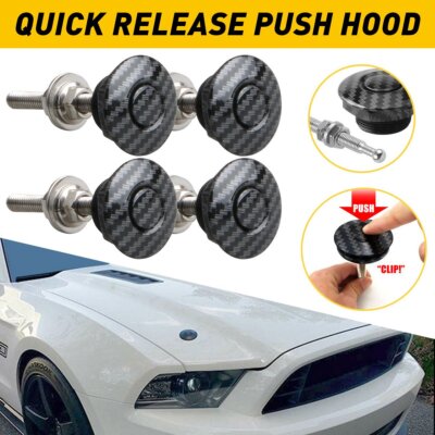 Push Button Quick Hood Release Bonnet Pins Lock Clip Bumper Car Latch Kit 4X