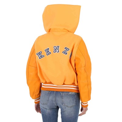 Pre-owned Kenzo Ladies Apricot Varsity Wool And Leather Jacket, Size Small In Orange