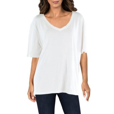 

Женская белая хлопковая футболка с V-образным вырезом Style - Co., топ  BHFO 0364, Белый