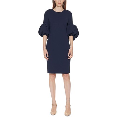 

Calvin Klein Женское синее платье прямого кроя из крепа с рукавами-фонариками Petites  BHFO 0602, Indigo